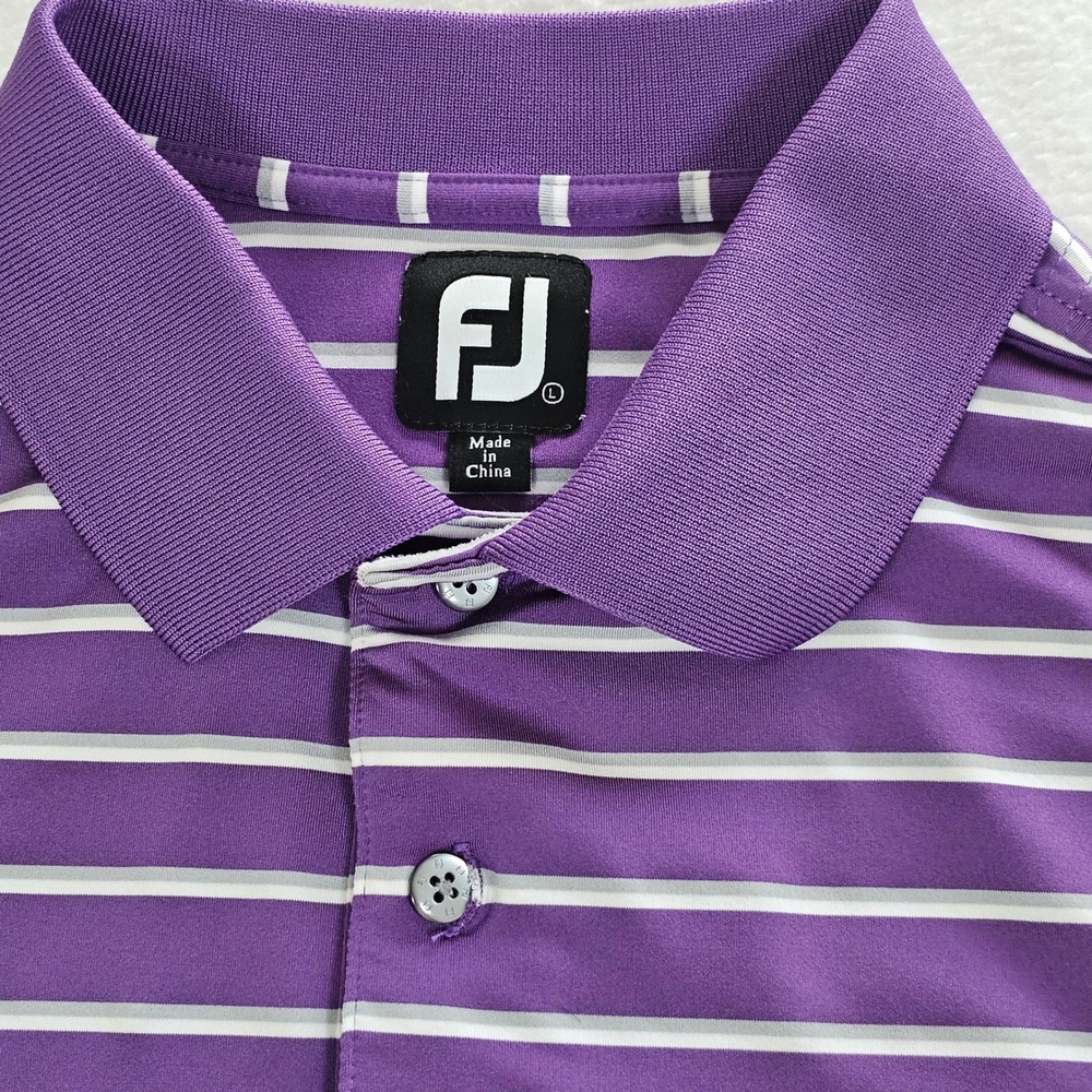 FootJoy Mens Purple Striped ProDry Polo Shirt Large SP 1930 Logo Short Sleeve